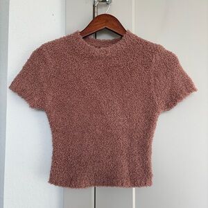 SKIMS COZY KNIT CROPPED T-SHIRT ROSE CLAY WOMEN'S SMALL